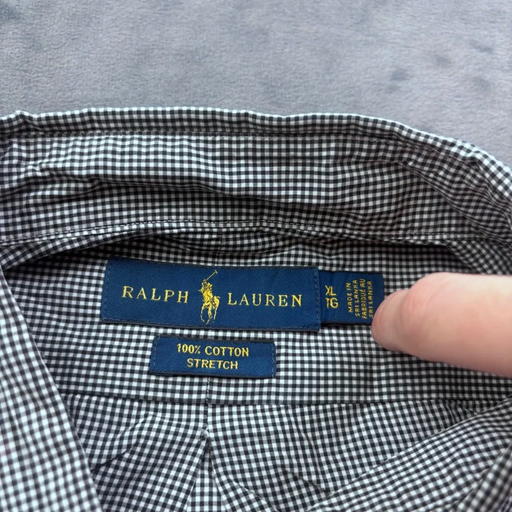 Polo Ralph Lauren Mens XL Gingham Button Down Shirt Navy Blue White Cotton